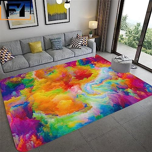 Bereichsteppich,3D-Teppichbunte Schöne Wolken Entscheidender Moment Gedruckt Wohnkultur rutschfest Weich,Kinderzimmer-Teppich - Polyester-Soft-Touc