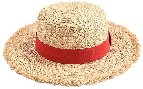 Sombrero de paja natural de verano con forma suave para mujer, lazo de cinta, viajes, vacaciones, playa, sombrero flexible, Sombrero de cinta roja, Talla única