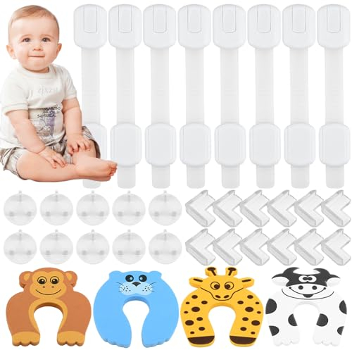 34PCS Baby Proofing Kits, Child Desk Corner Protector Child Safety Cabinet Lock Door Finger Anti-Pinch Guard Safe Baby Home Socket Cover, Suitable for all Cabinets, Drawers, Refrigerators, Windows.