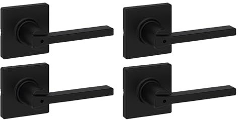 Kwikset Casey Interior Privacy Door Handle with Lock 4 Pack, Door Lever for Bathroom and Bedroom, Matte Black Reversible Keyless Turn Lock, with Microban Protection