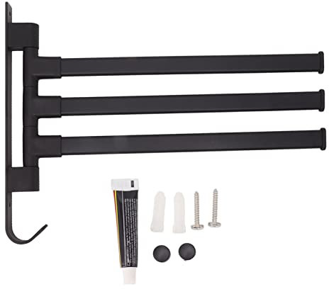 Porte-serviettes de salle de bain pivotant noir avec barre de suspension à 3 bras