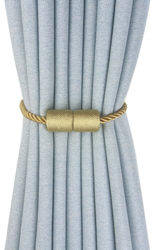 Pangogogo Einfach und Elegant Vorhang Raffhalter | Stark Einfache Montage Raffhalter für Vorhänge | Schöne Deko Raffhalter Magnetisch (2, Gold)