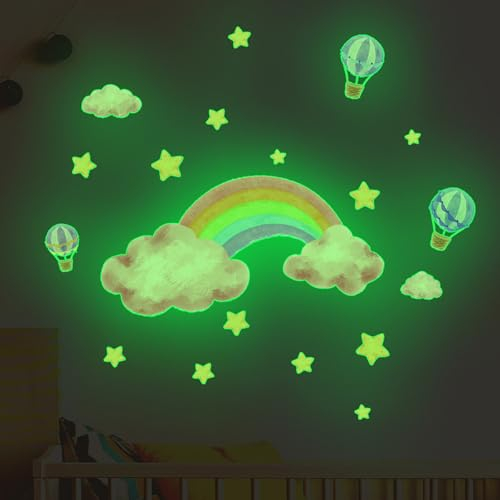 Regenbogen Wandaufkleber Abnehmbare Sterne Herz Wolke Wandsticker Aquarell Regenbogen Tapete Babyzimmer Aufkleber Wanddekoration für Kinderzimmer Mädchen Schlafzimmer Dekor