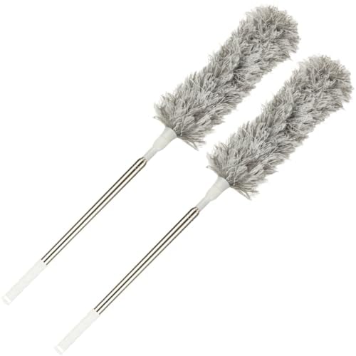 AHAQU 2PCS Feather Duster Extendable 30-100 Inch Bendable Microfiber Cobweb Brush, Telescopic Duster Extra Long for Cleaning High Ceiling Fans, Cars, Blinds, Lights