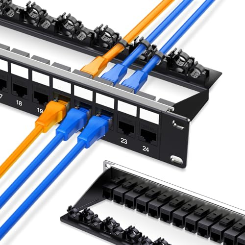Enmane Panneau de brassage 24 ports Cat6A RJ45 non blindé avec gestion intelligente des câbles pour montage en rack de 48,3 cm