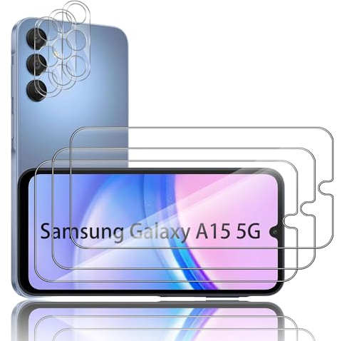 Pcircb [3+3 Pièces Verre Trempé Compatible avec Samsung Galaxy A15 5G​ vitre protection, 3pcs protection écran et 3pcs Caméra Arrière Protecteur, 9H Dureté, HD, Sans Bulles