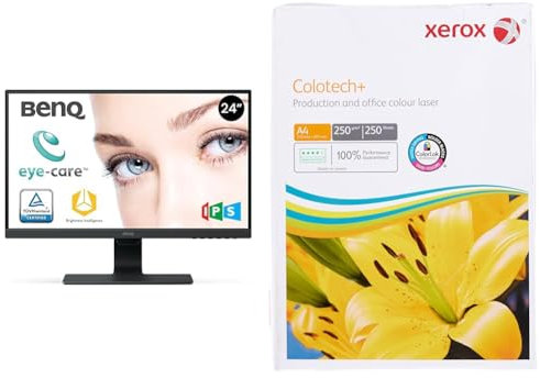 BenQ GW2480 60.5 cm (23.8 inch) LED Monitor (Full HD, Eye-Care, IPS Panel Technology, HDMI, DP, Speaker) Black & Xerox Colotech+, A4, 250 g, 250 Sheets, 003R99026