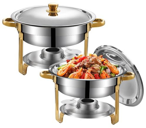 Chafing Dish Buffet Set, Stainless Steel Round Chafers for Catering, Buffet Servers and Warmers Set with Lid for Wedding Party (2 Pack)