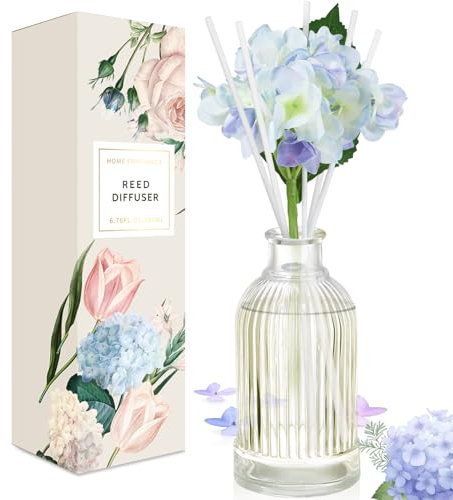 Scent-Hi Raumduft Reed Diffuser Stäbchen, Wald Nebel Duftöldiffusoren 200 ml, Natürlich, Langanhaltend, Home Duft Zimmerduft für Badezimmer Regal Dekoration-Hortensie