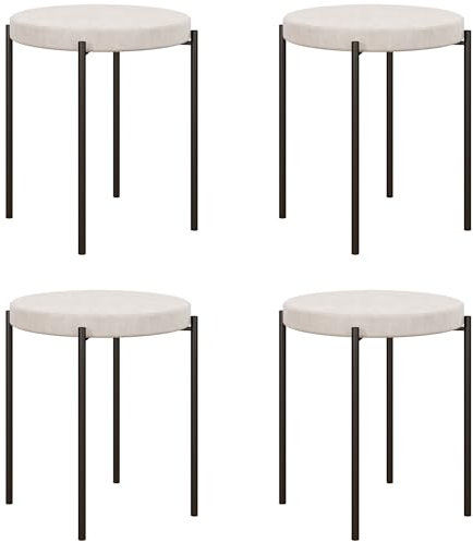 HOMCOM Esszimmerhocker 4er Set Stapelhocker Hocker aus Metall mit Samtoptik Küchenhocker Polsterhocker für Esszimmer Wohnzimmer Cremeweiß