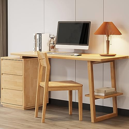 YHKJLYH Massivholz Schreibtisch mit Schubladen, Home-Office Schreibtisch Moderner Computertisch Arbeitstisch, Natur