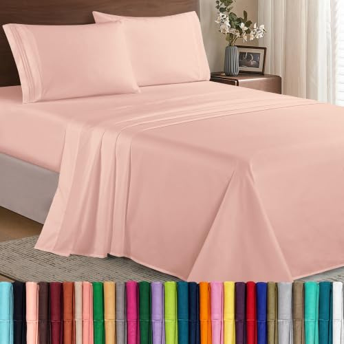 Elegant Comfort Luxury 1500 Premium Hotel Quality Microfiber 4-Piece Sheet Set - Wrinkle Resistant, All Around Elastic Fitted Sheet, Deep Pocket up to 16, Queen, Blush
