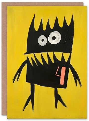 Artery8 Cute Monster Cartoon 4th Four Age 4 Year Old For Child Kids Birthday Card