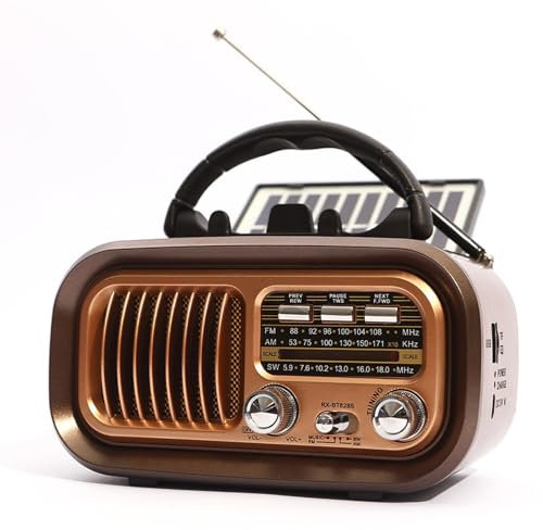 Radio Portátil Retro, Radio Retro Am/FM/SW con Energía Solar y 5.0, Pequeña Radio Vintage con Altavoz y Soporte para Teléfono Móvil, Compatible con Función USB/TF (BT638S)