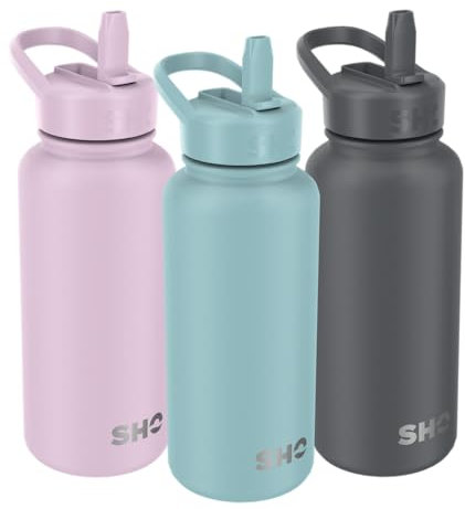 SHO Stainless Steel Guzzler Water Bottle with Straw Lid - Leakproof Dishwasher Safe BPA Free No Sweat Vacuum Insulated Double Walled Metal Flask 950ml & 1900ml 24 Hours Cold (Arctic Mist, 950ml)