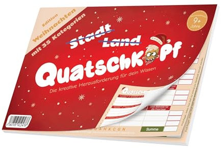 Quatschkopf Weihnachten, Stadt Land Fluss Variante für die Feiertage, Spielblock mit 35 witzigen und kreativen Kategorien, Geschenkidee Weihnachtsspiel Jungen Mädchen, Familienspiel ab 9 Jahre