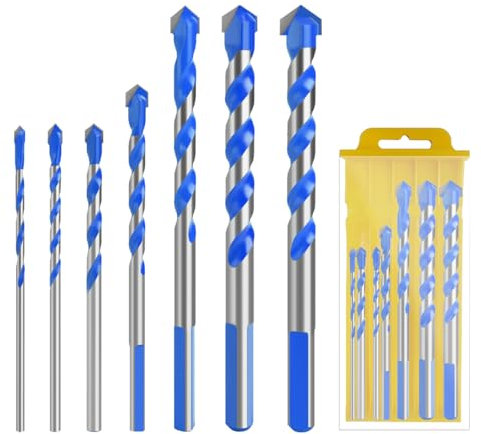 VINEST 7 Pieces Alloy Drill Bit Sets, 3/4/5/6/8/10/12mm Spiral Metal Drill Bits, Triangular Drill Bit Set, Multifunctional Masonry Drill Bits Set with Storage Box, for Concrete Stainless Steel