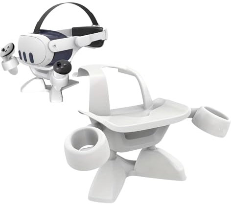 VR SHINECON VR Stand with Robot Design – Headset Display Holder & Organizer for Meta Quest 2/3, Oculus Quest 2, Rift S, Valve Index, and Controllers (Durable ABS, Easy Assembly, White)