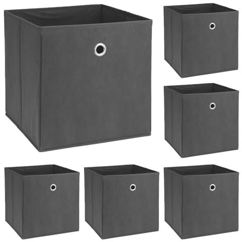 Murago - 6er Set Faltbox ca. 30x30x30 cm Anthrazit - Würfel Aufbewahrungsbox faltbar Aufbewahrungskörbe Dunkelgrau Grau Einschub Korb Boxen Box Stoff Regalkorb Klappbox