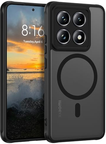 Telaso Cover per Xiaomi 14T Pro 5G 6.67 Compatibile con MagSafe, Traslucida Opaca Sottile Antiurto Custodia Posteriore Glassata Custodia per Xiaomi 14T Pro Protezione Completa Della Fotocamera, Nero
