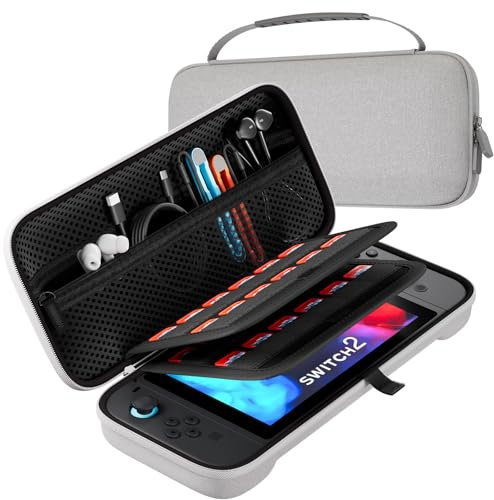 Procase Pochette Transport pour Nintendo Switch 2, Housse Switch 2 avec 24 Emplacements pour Cartes de Jeu, Étui Sacoche Voyage de Protection pour Console Joy-Con et Accessoires -Gris