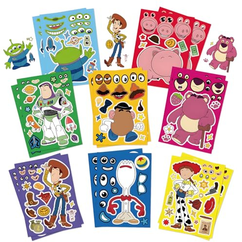 Toy Inspired Story Stickers Boys Girls - 16 Sheet Art Craft Make a Face DIY Stickers for Kids Make Your Own Personalized Sticker for Birthday Party Supplies Favors Gift Pinata Fillers Lucky Dip Prizes