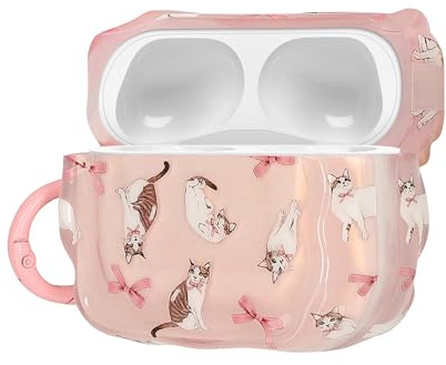 kwmobile In-Ear Kopfhörer Case für Apple Airpods Pro 2 / Pro 1 Hülle mit Karabiner - Headphones Case - Earphones Cover Etui - Katze mit Bänder
