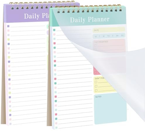 Wanheart 2pcs To Do List Notepad, Checklist Things To Do Today, A5 Coiled Undated Daily Planner Notepad, Daily Task List Planner for Work Study Productivity