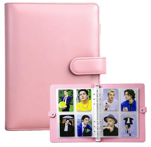Wanheart Kartenalbum A5 – PU Leder Sammelordner mit 20 Seiten, 160 Kartenfächer (68×93mm) für K-Pop Photocards, Polaroid, Sammelkarten (Rosa)