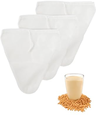 3 Stück Nussmilchbeutel 30 × 30 cm, wiederverwendbares Passiertuch mit Kordelzug, dreieckige Abseihtücher für Käse, Fruchtsaft, Kaffee und Gemüsesaft