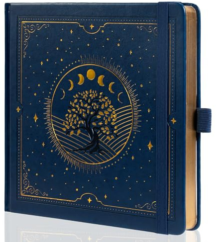 TIEFOSSI Tree of Life Journal, Fyrkantig Prickig Dagbok för Kvinnor och Män, Estetisk Anteckningsbok med 160 Numrerade Sidor, Inbunden Vegansk Läderdagbok med Bokmärke, 160 GSM Tjockt Papper