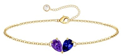 Turandoss 2 Geburtsstein Armband Damen Gold - 14K Vergoldet Armband mit Geburtsstein, Geburtstagsgeschenk für Mädchen Frauen Mutter Freundin Jubiläum Geschenke Schmuck