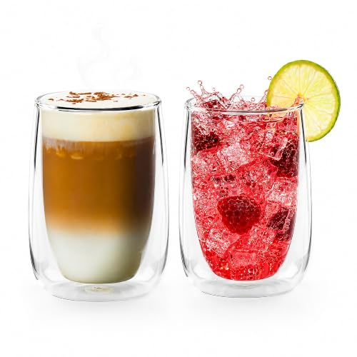 Aaurvann Latte Macchiato-glas 2-pack – 250 ml dubbelväggiga termoglas i borosilikat, isolerande kaffeglas för cappuccino & espresso, tål diskmaskin