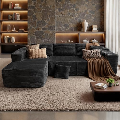 Aivermeil L Shaped Modular Sofa 282cm Boneless Couch Black