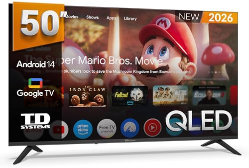 TD Systems - Smart TV 50 Pulgadas 4k QLED, Android 14 GTV, Television TDT HD, Modelo 2026, Televisor con 3 años de garantía - PRIME50C21GLQ