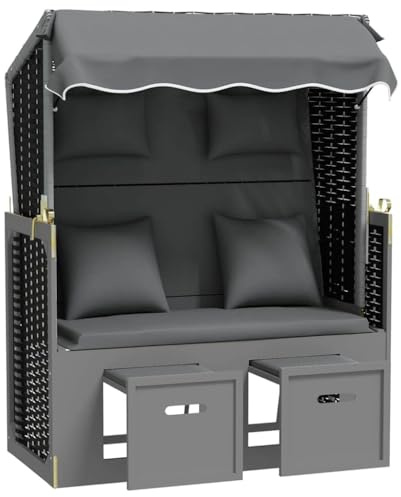 Fauteuil de plage en polyrotin et bois massif de sapin, anthracite et noir
