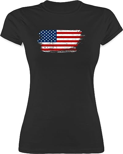 Shirt Damen - Länder Fahnen und Flaggen - USA Vintage - L - Schwarz - Tshirt Amerika Flagge tailliert Country American t-Shirt amerikanisch Funshirt amerikanische Tshirts amerikanischer t-Shirts