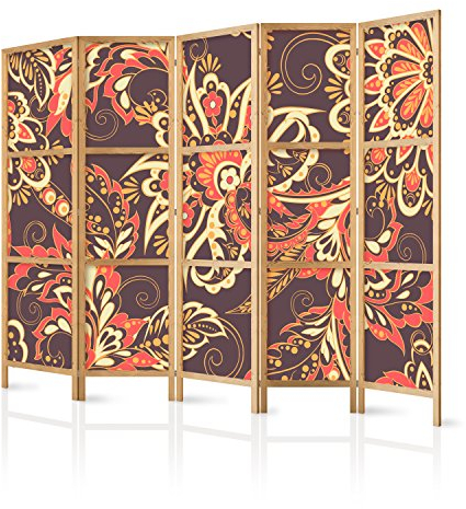 murando - Paravent Innen Raumteiler Holz Blumen 225x172 cm 5-teilig Japanische Trennwand Raumtrenner Room Divider Mobiler Sichtschutz Spanische Wand Raum Abtrennung Japan p-B-0019-z-c