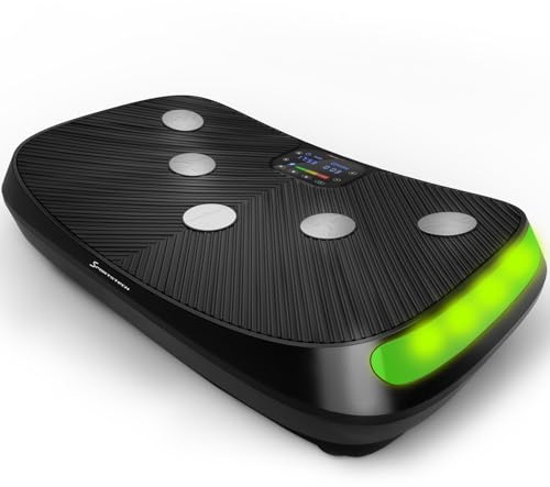 Sportstech - VP400 4D Pedana Vibrante, Curvo Pedana Vibrante Fitness con Tecnologia Smart LED, Compatto Attrezzi Fitness con Orologio Remoto, Fasce di Resistenza e Pavimento Tappetino da Palestra