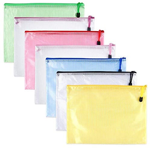 TUPARKA 7 Stück Dokumententasche A5 Kunststoff Brieftaschen Druckverschlussbeutel PVC Mesh Dokumententaschen für Schule Büro Kosmetik Quittungen Lagerung Hausaufgaben Aufbewahrung