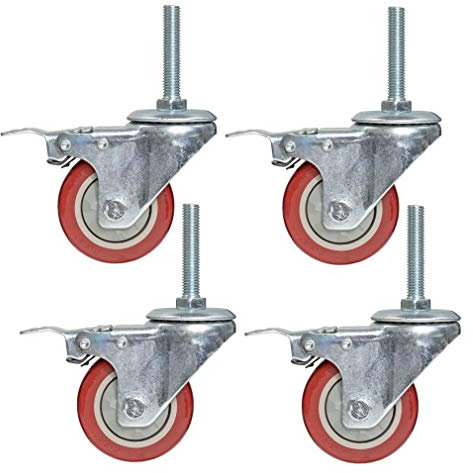 Zlovne Set 4 STK Lenkrollen 3''/4'',Rollen für Möbel,Gewindestange M12 * 60mm,Kugellager Können um 360 Grad Gedreht Werden
