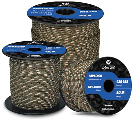 Abma Cord Paracord 3mm 30M 100% Nylon Seil Paracord 425 Typ II Schnur mit 3 Kern für Basteln, Camping, Survival - Max. 192kg (425lbs) - Forest Camo