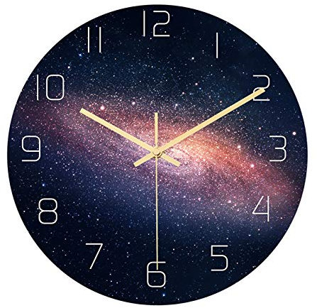RAILONCH 12-Zoll Universum Galaxy Weltraum Wanduhr, Runde Wanduhr Lautlos, Quarz Wall Clock Ohne Tickgeräusche Dekorative Uhren für Wohnzimmer Küche (D)