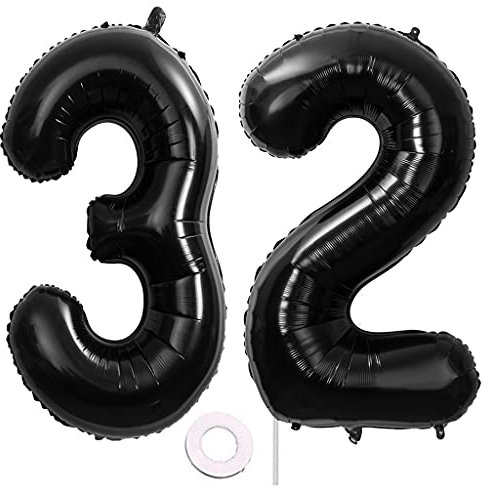 40 Zoll 2 Luftballons Zahle 32. Schwarz Geburtstag XXL 100cm Riesen Folienballon Zahlenballon 32 Schwarz Nummer Folienballon 32 Ballon Zahl 32 Heliumballon Luftballon 32 für Geburtstag Party Deko(32)