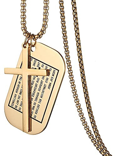 NEHZUS Edelstahl-Kreuz-Schmuck, für Herren und Damen, personalisierte Halskette, Erkennungsmarken-Anhänger, Militärmarke mit Worten, personalisierbare Gravur, inspirierende Halskette