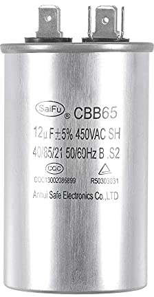 sourcing map Betriebskondensator CBB65 12uF 12mfd 450V AC 40/85/21 Aluminiumgehäuse mit Anschluss für Kompressor Motor Wärmepumpe