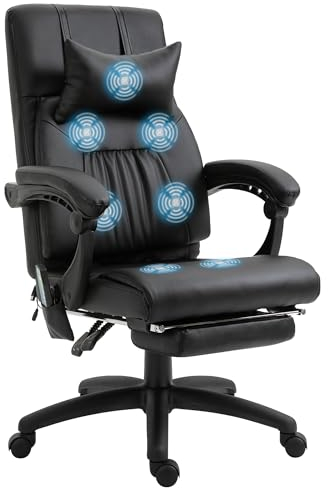 Vinsetto Massagesessel Chefsessel mit Massagefunktion 7 Massagepunkte höhenverstellbarer Drehstuhl mit Fußstütze Kopfstütze zeitgenössisch Schaumstoff PVC Schwarz 68 x 79 x 104-112 cm