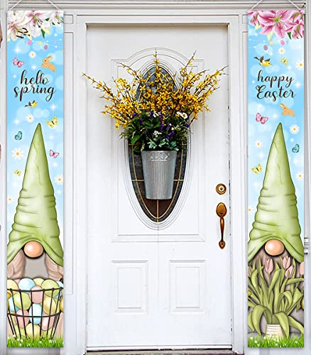 Oster-Zwerge, Veranda-Schild, Banner, Happy Easter, Hallo Frühlingstürhängendes Banner, Zubehör, Outdoor-Osterdekoration für Veranda