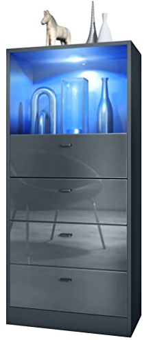 Vladon Kommode Pino V3, Made in Germany, Anrichte mit 4 Schubladen & 1 offenem Fach, Anthrazit matt/Grau Hochglanz mit LED RGB (56 x 125 x 36 cm)