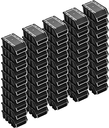 PAFEN Stapelboxen Set – 50x Stapelbox mit Deckel 160 x 75 x 115 mm – Sichtbox Stapelbox für Werkzeugwand Lagerbox, Schwarz
